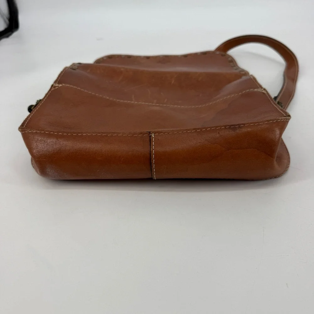 Patricia Nash Brown Italian Leather Studded Flap Crossbody Messenger Bag